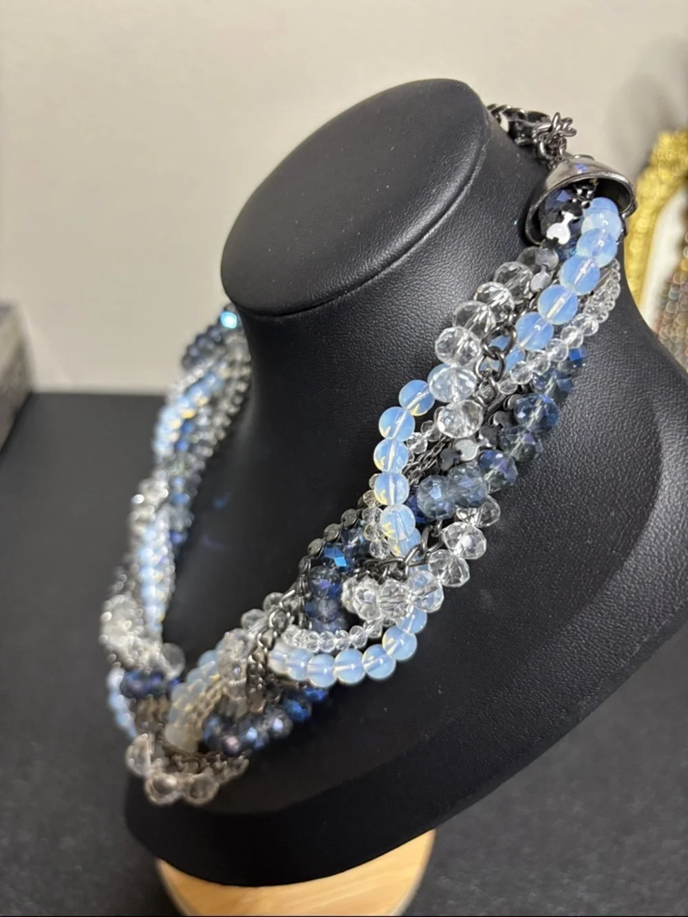 Loft Blue and Clear Multi-Strand Beaded Statement Necklace